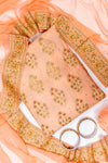 Peach Crepe Unstitched Salwar Suit With Chiffon Dupatta