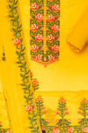 Mustard Georgette Unstitched Salwar Suit With Cotton Dupatta