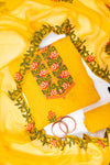 Mustard Georgette Unstitched Salwar Suit With Cotton Dupatta