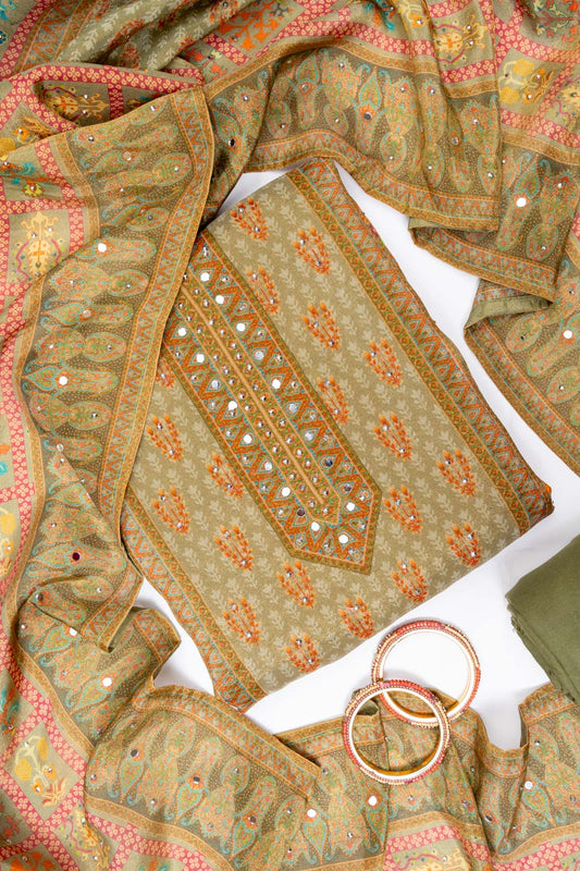 Pista Chiffon Unstitched Salwar Suit With Chiffon Dupatta