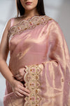 Onion Banarasi Silk Saree With Unstitched Blouse