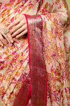 Off White Rani Chiffon Saree With Unstitched Blouse