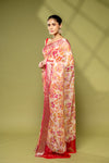 Off White Rani Chiffon Saree With Unstitched Blouse