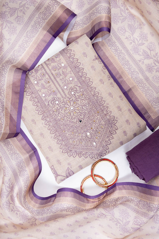 Tussar Mauve Cotton Unstitched Salwar Suit With Cotton Dupatta