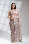 Mauve Tissue Embroidered Saree With Readymade Blouse
