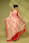 Off White Rani Chiffon Saree With Unstitched Blouse