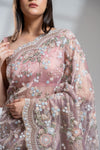 Mauve Tissue Embroidered Saree With Readymade Blouse