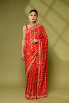 Red Cotton Embroidered Saree With Unstitched Blouse