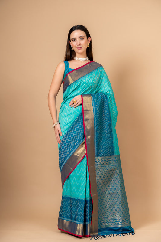 Royal Heritage Tea Green South Indian Silk Saree And Woven Zari Border With Unstitched Blouse