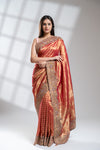 Red Banarasi Silk Saree With Unstitched Blouse