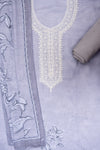 Grey Cotton Unstitched Salwar Suit With Cotton Dupatta