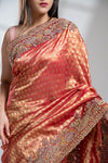 Red Banarasi Silk Saree With Unstitched Blouse