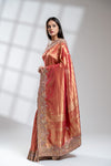 Red Banarasi Silk Saree With Unstitched Blouse