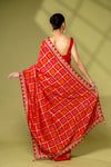 Red Cotton Embroidered Saree With Unstitched Blouse