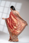 Red Banarasi Silk Saree With Unstitched Blouse