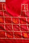 Red Cotton Embroidered Saree With Unstitched Blouse