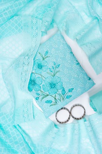 Sea Green Georgette Unstitched Salwar Suit With Georgette Dupatta