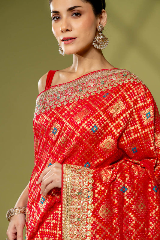 Rani Khaddi Georgette Embroidered Saree With Unstitched Blouse