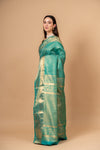 Soft Hues Rama Banarasi Silk Saree With Unstitched Blouse