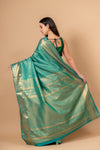 Soft Hues Rama Banarasi Silk Saree With Unstitched Blouse
