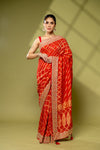 Red Khaddi Georgette Embroidered Saree With Unstitched Blouse