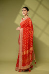 Red Khaddi Georgette Embroidered Saree With Unstitched Blouse