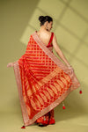 Red Khaddi Georgette Embroidered Saree With Unstitched Blouse