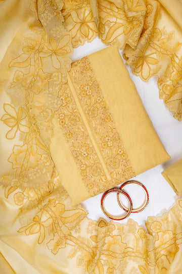 Lemon Gold Cotton Unstitched Salwar Suit With Cotton Dupatta