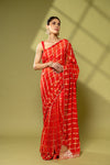 Red Georgette Embroidered Saree With Unstitched Blouse