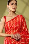 Red Georgette Embroidered Saree With Unstitched Blouse