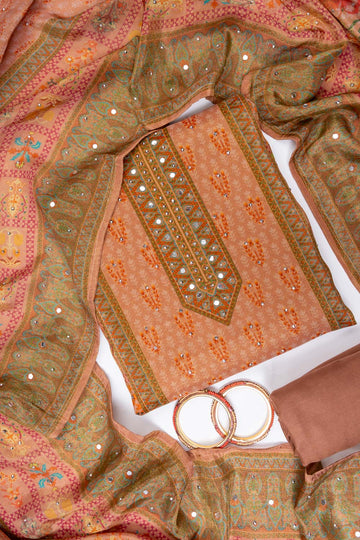 Peach Chiffon Unstitched Salwar Suit With Chiffon Dupatta