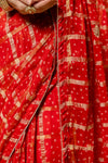 Red Georgette Embroidered Saree With Unstitched Blouse