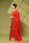 Red Georgette Embroidered Saree With Unstitched Blouse