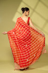 Red Georgette Embroidered Saree With Unstitched Blouse