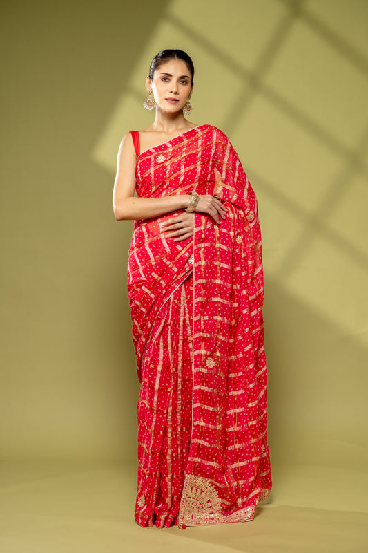 Rani Georgette Embroidered Saree With Unstitched Blouse
