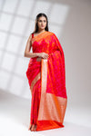 Orange Banarasi Silk Saree With Unstitched Blouse