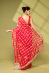 Rani Georgette Embroidered Saree With Unstitched Blouse