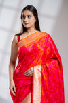 Orange Banarasi Silk Saree With Unstitched Blouse