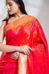 Orange Banarasi Silk Saree With Unstitched Blouse