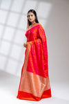 Orange Banarasi Silk Saree With Unstitched Blouse
