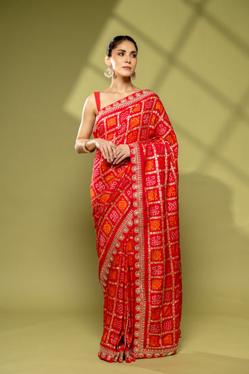 Rani Georgette Embroidered Saree With Unstitched Blouse