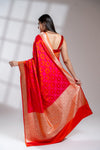 Orange Banarasi Silk Saree With Unstitched Blouse