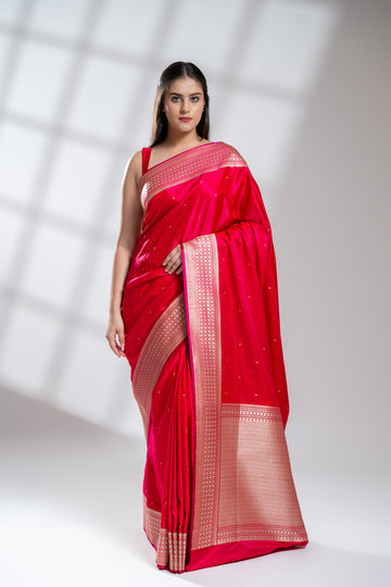Rani Banarasi Silk Saree With Unstitched Blouse