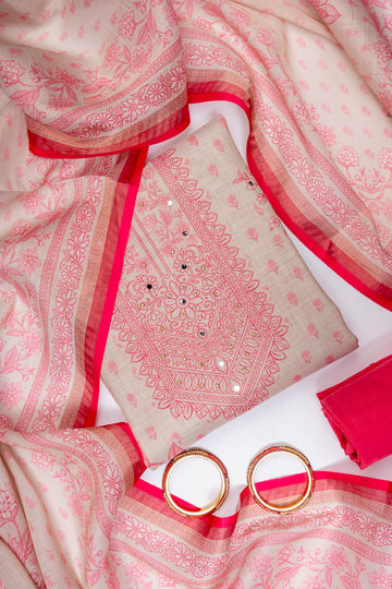 Tussar Pink Cotton Unstitched Salwar Suit With Cotton Dupatta