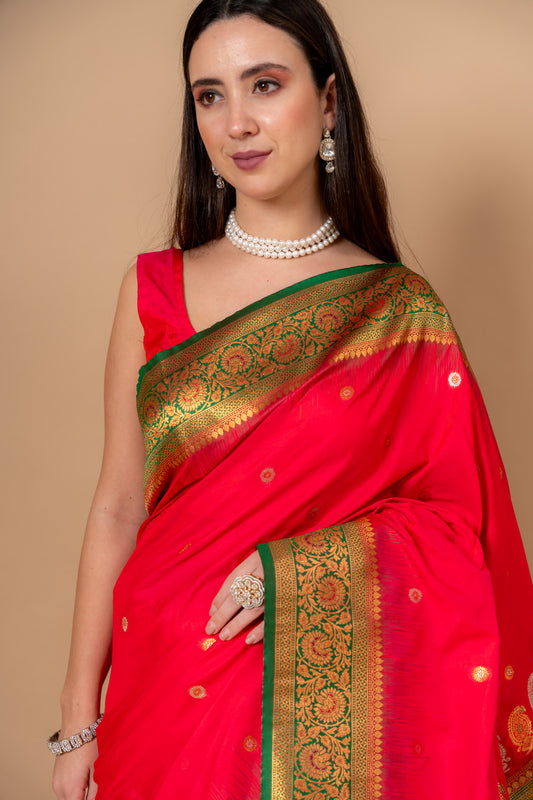Timeless Elegance Rani Banarasi Silk Saree With Unstitched Blouse