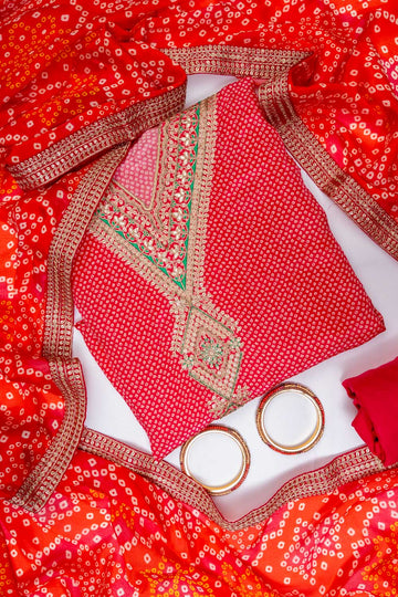 Rani Chanderi Cotton Unstitched Salwar Suit With Chinon Dupatta