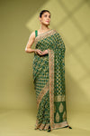 Bottle Green Khaddi Georgette Embroidered Saree With Unstitched Blouse