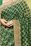 Bottle Green Khaddi Georgette Embroidered Saree With Unstitched Blouse