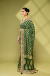 Bottle Green Khaddi Georgette Embroidered Saree With Unstitched Blouse