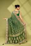 Bottle Green Khaddi Georgette Embroidered Saree With Unstitched Blouse